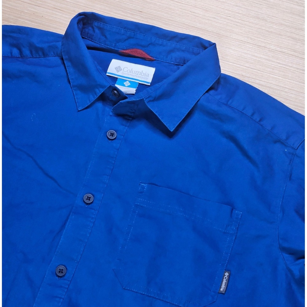 Columbia Mens Button Up Shirt Size L Long Sleeve Blue Cotton AM1522 10314